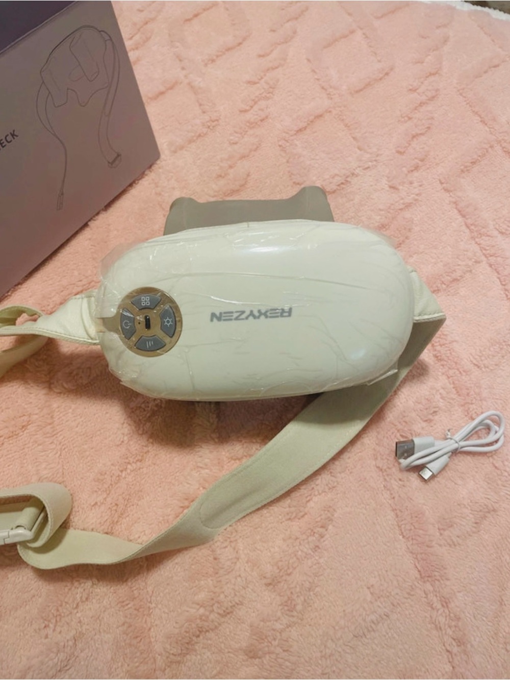 White Neck & Shoulder Massager with Adjustable Strap